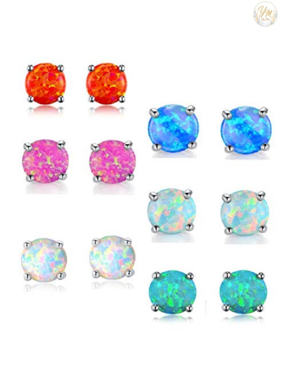 Rose Gold Plated Opal Stud Earrings 6MM Hypoallergenic Brass - Picture 1 of 6
